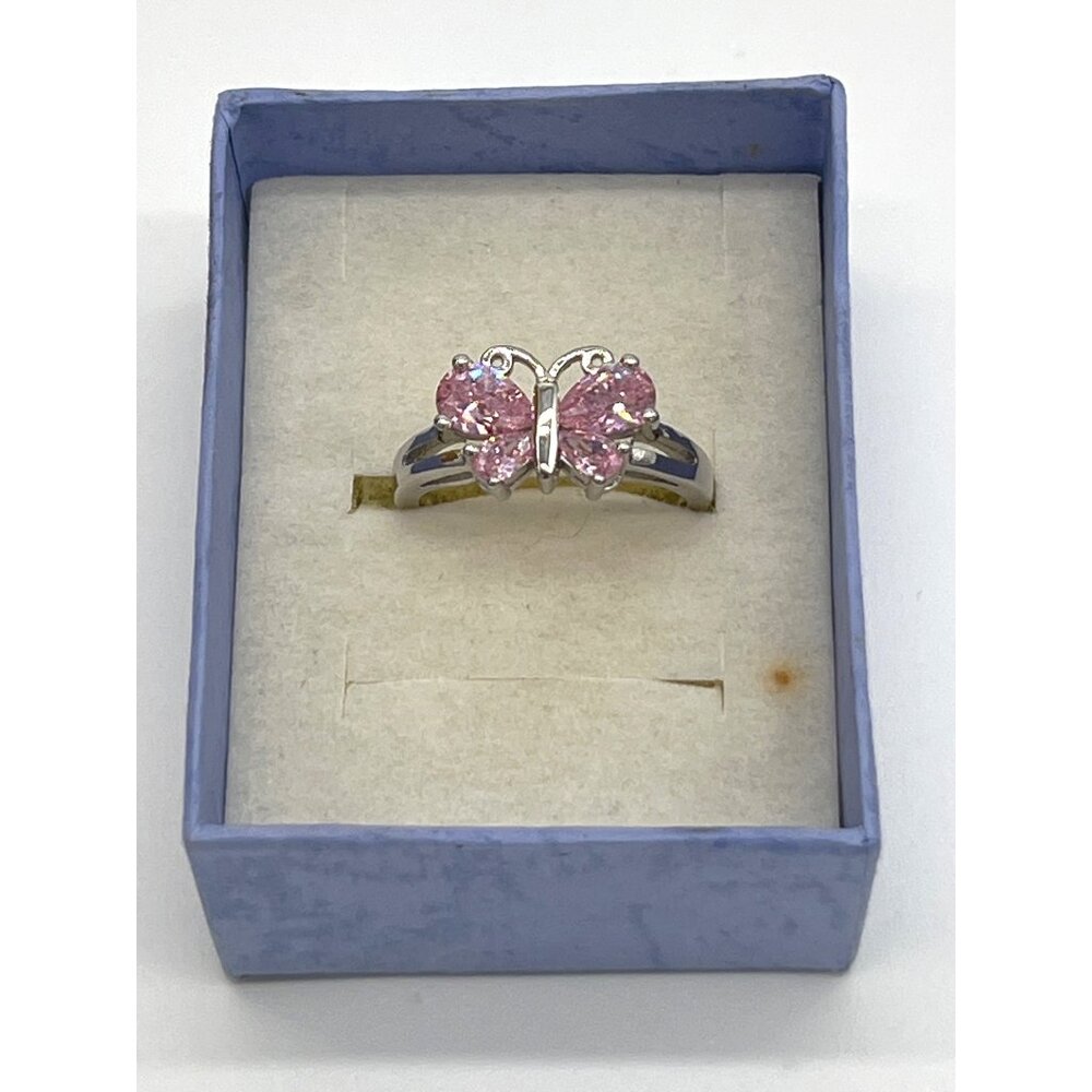 Sparkling Pink Butterfly Cubic Zirconia Ring Size 8 Sterling Silver